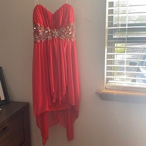 high low, strapless homecoming/formal dress